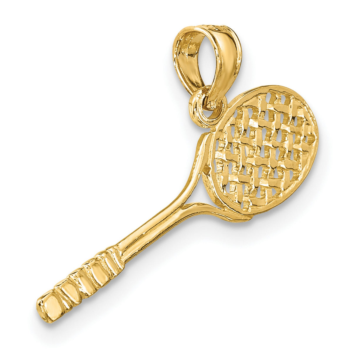 10k Yellow Gold Tennis Racket Pendant, Openwork Sports Charm Design for Women or Unisex