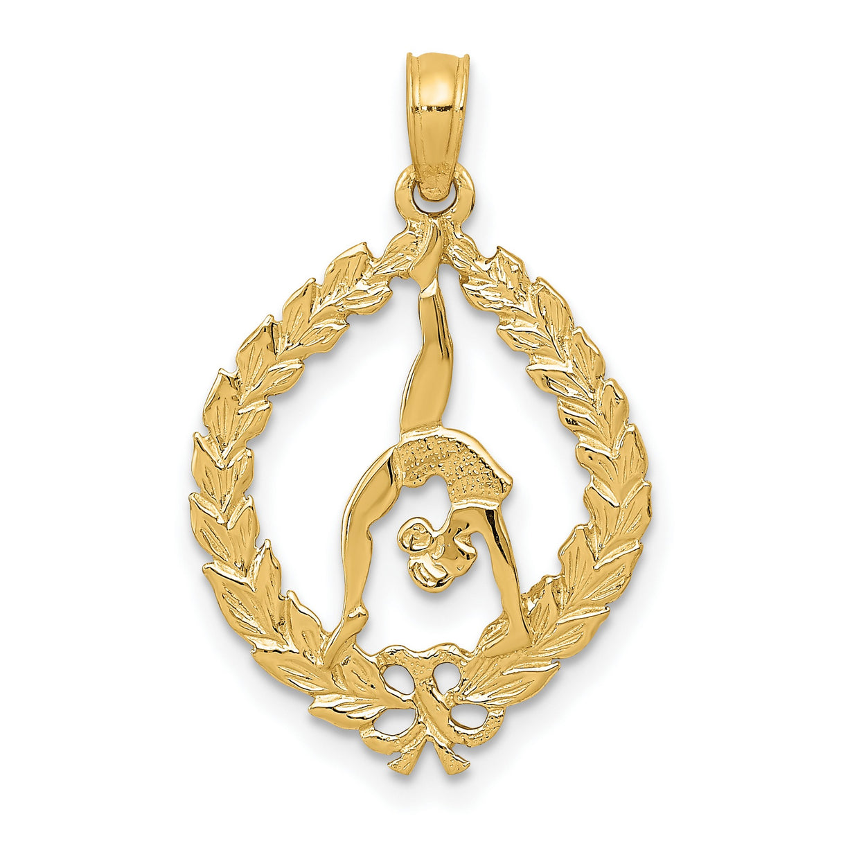 10k Yellow Gold Gymnast Pendant with Laurel Wreath and Handstand Pose Charm