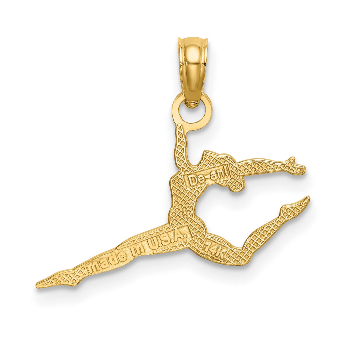 10k Yellow Gold Gymnast Pendant with Female Split Leap Figure, Athletic Dance Charm