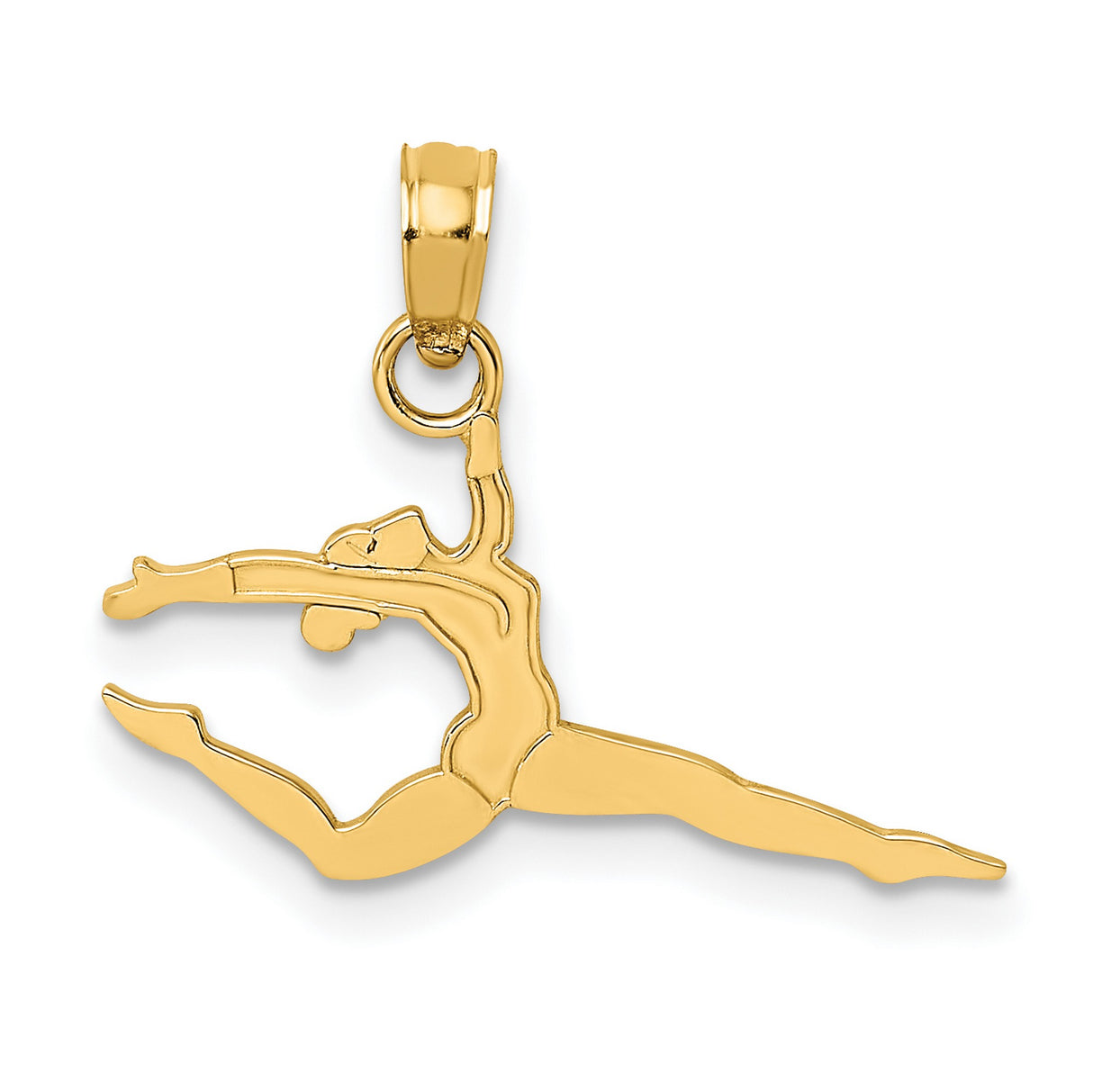 10k Yellow Gold Gymnast Pendant with Female Split Leap Figure, Athletic Dance Charm
