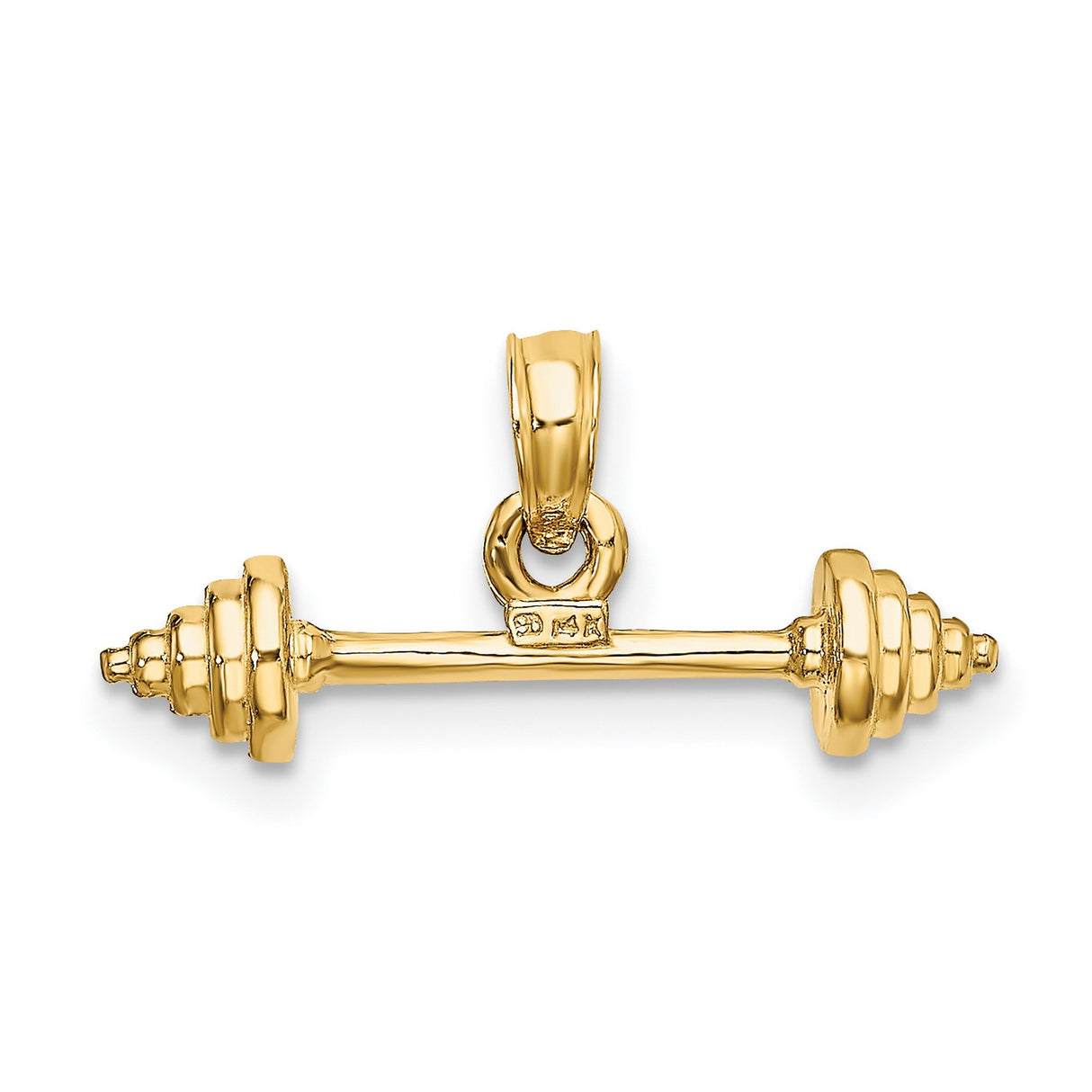 10k Yellow Gold Barbell Pendant, Dumbbell Charm with Fitness Theme for Men or Unisex