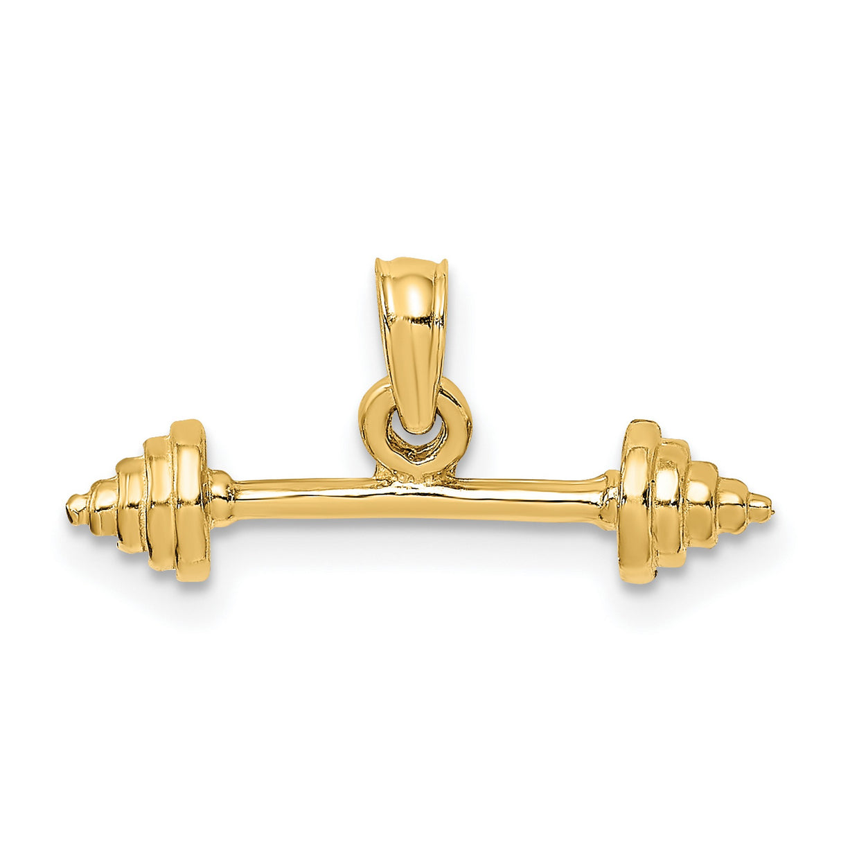10k Yellow Gold Barbell Pendant, Dumbbell Charm with Fitness Theme for Men or Unisex