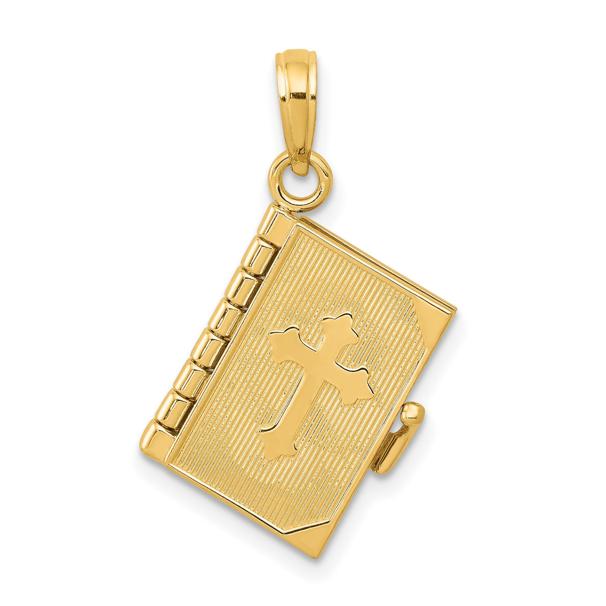 10k Yellow Gold Bible Locket Pendant with Raised Christian Cross Design