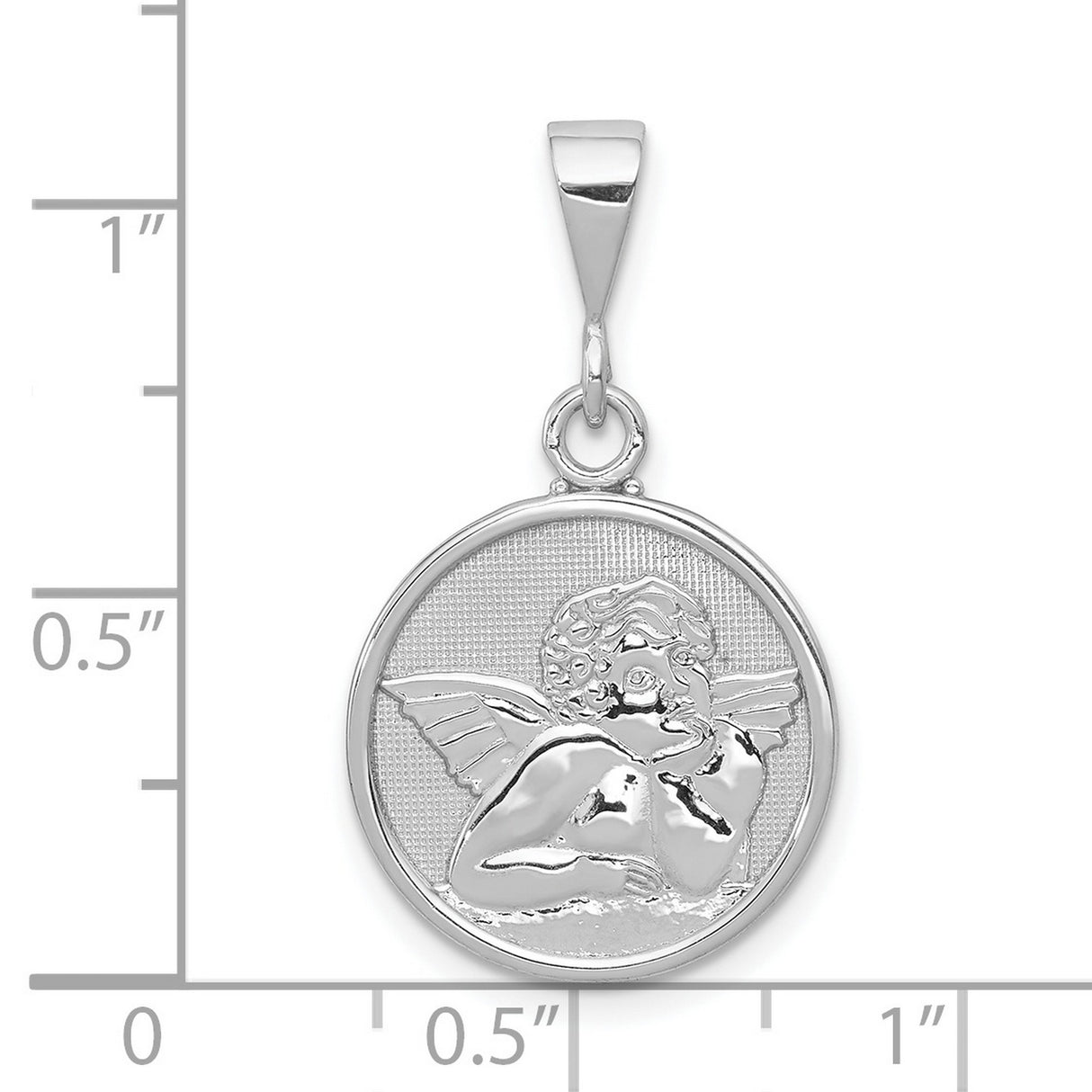 10k White Gold Angel Pendant, Detailed Cherub Charm with Satin Finish, Christian Faith Jewelry
