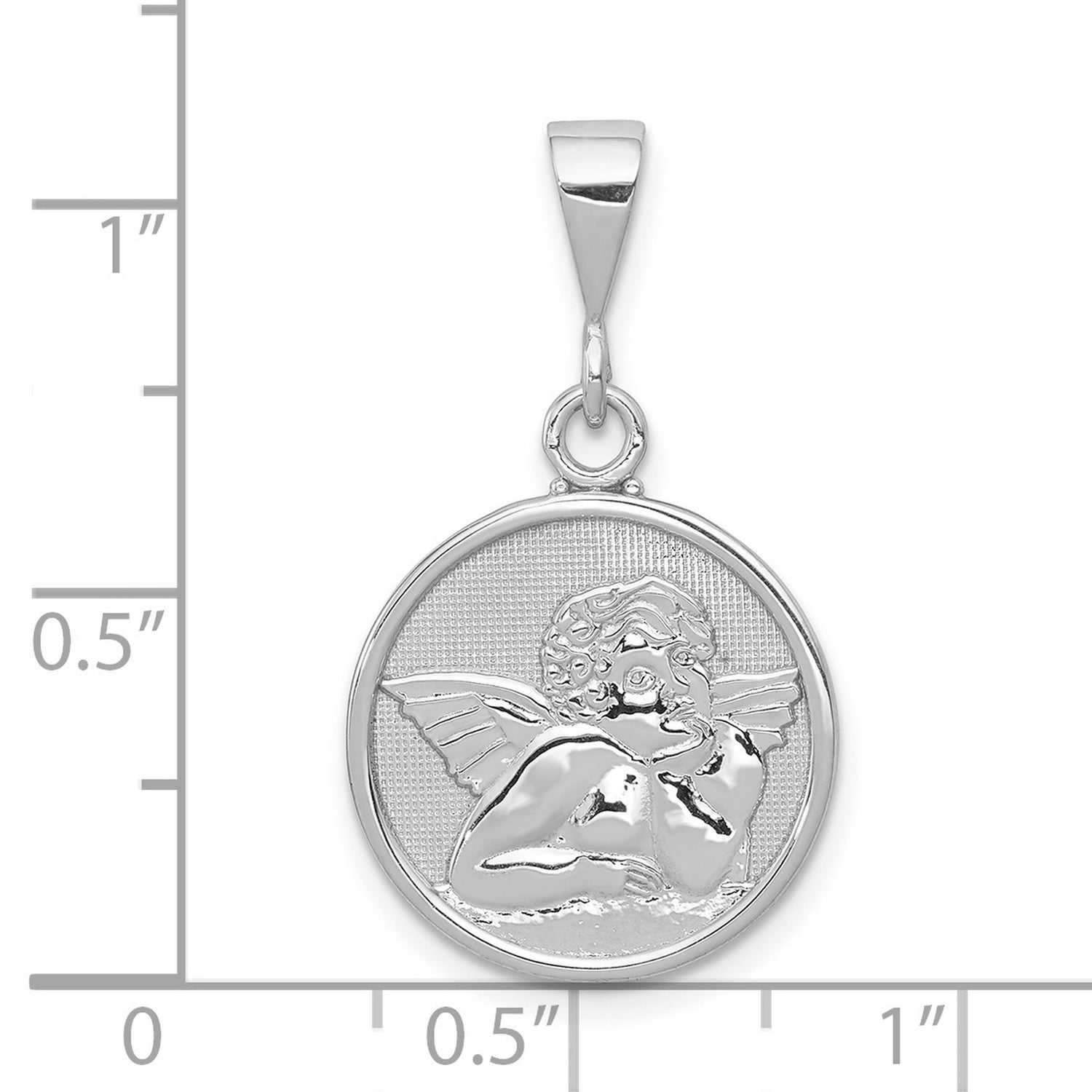 10k White Gold Angel Pendant, Detailed Cherub Charm with Satin Finish, Christian Faith Jewelry