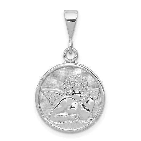 10k White Gold Angel Pendant, Detailed Cherub Charm with Satin Finish, Christian Faith Jewelry