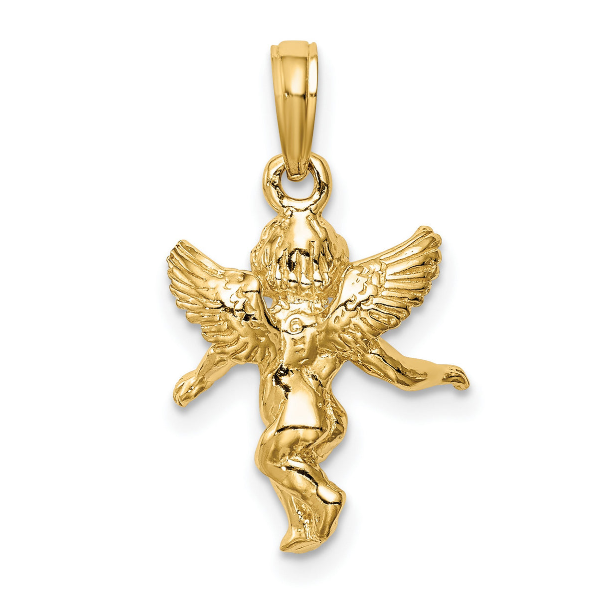 10k Yellow Gold Cherub Angel Pendant with Winged Infant Design, Religious Charm