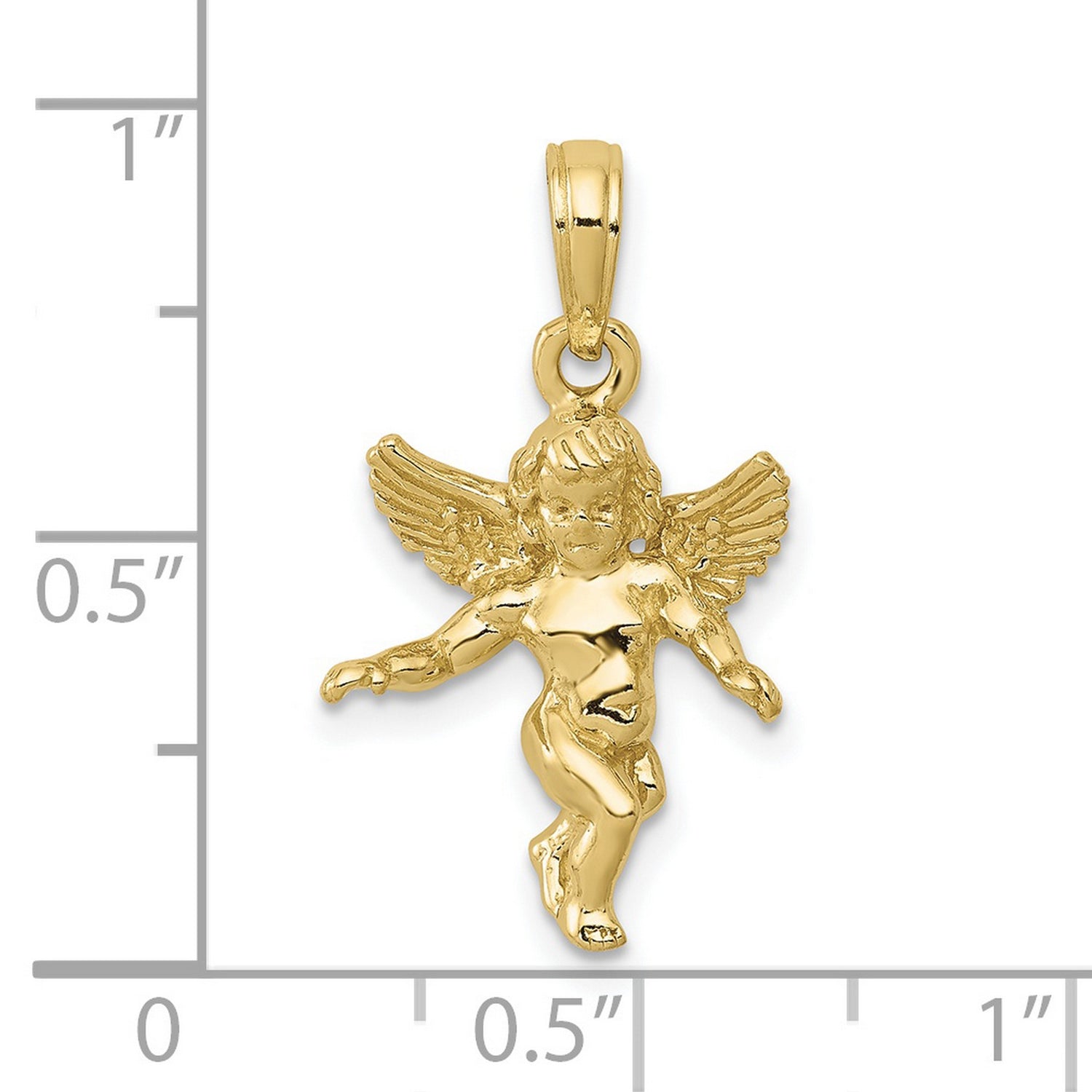 10k Yellow Gold Cherub Angel Pendant with Winged Infant Design, Religious Charm