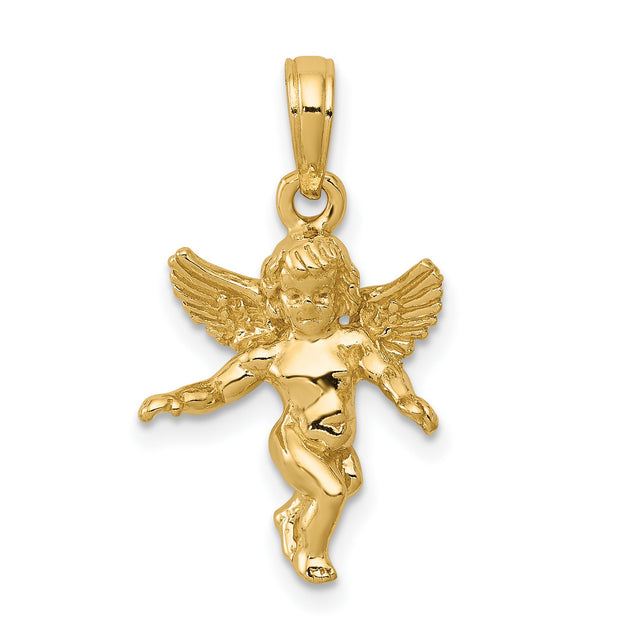 10k Yellow Gold Cherub Angel Pendant with Winged Infant Design, Religious Charm