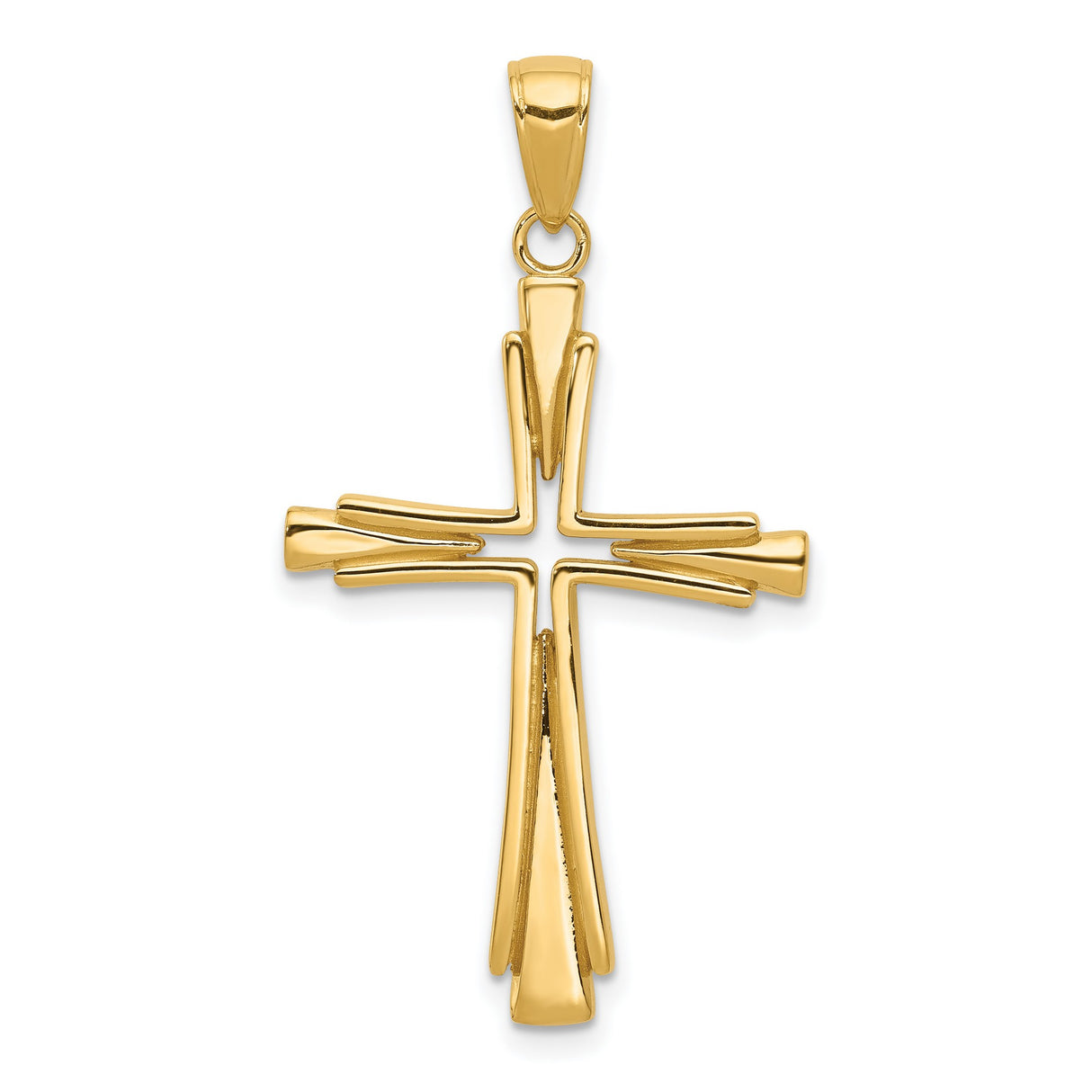 10k Yellow Gold Cross Pendant with Polished Dimensional Design for Men and Women