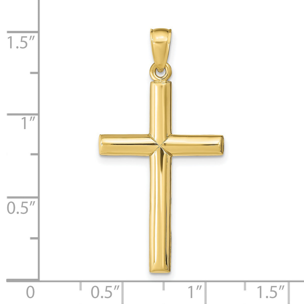10k Yellow Gold Cross Pendant with Smooth Cylindrical Bar Design, Polished Finish, Religious Charm