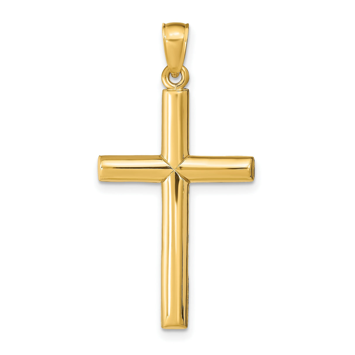 10k Yellow Gold Cross Pendant with Smooth Cylindrical Bar Design, Polished Finish, Religious Charm