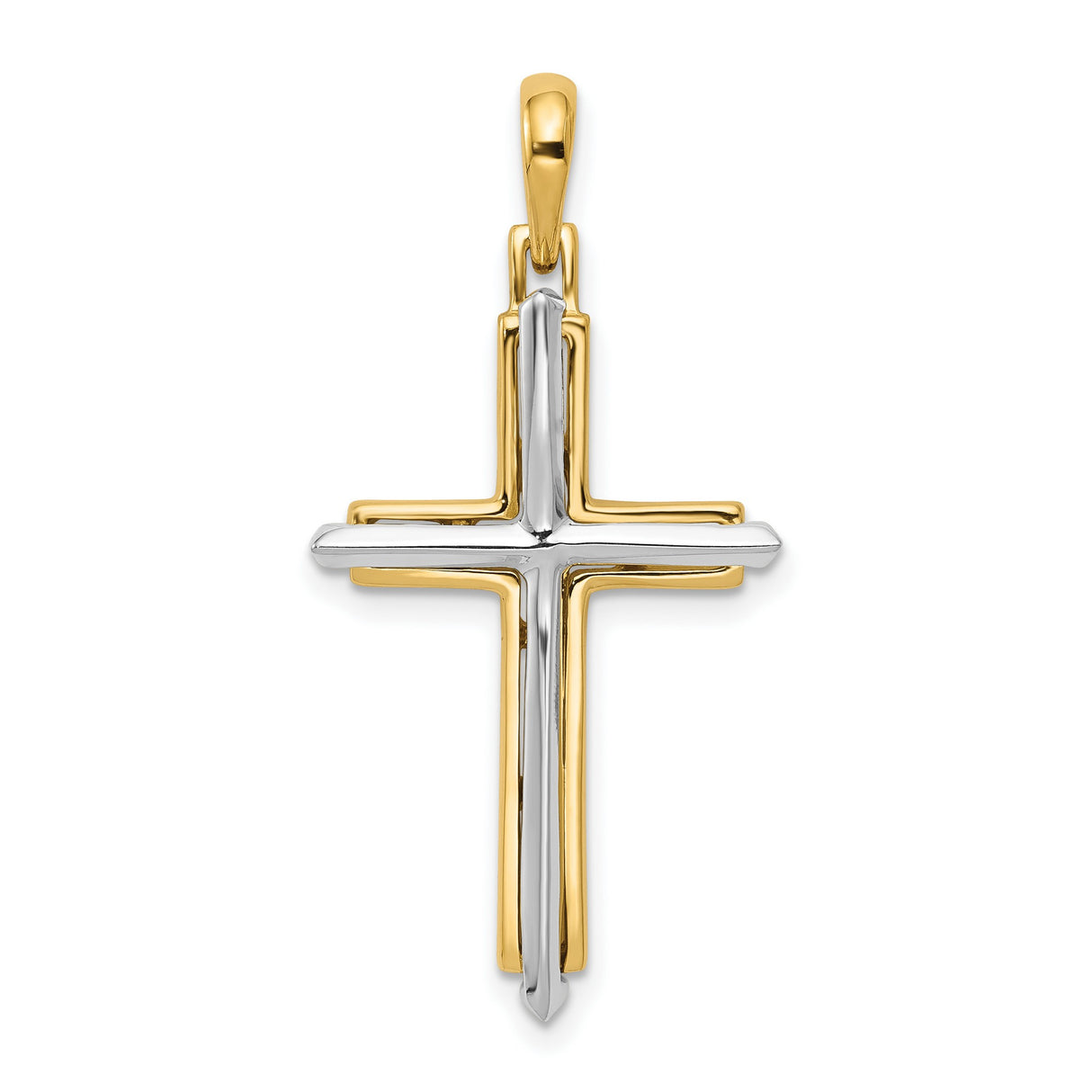 10k Two-Tone Gold Cross Pendant with High Polish Finish, Bold Layered Design