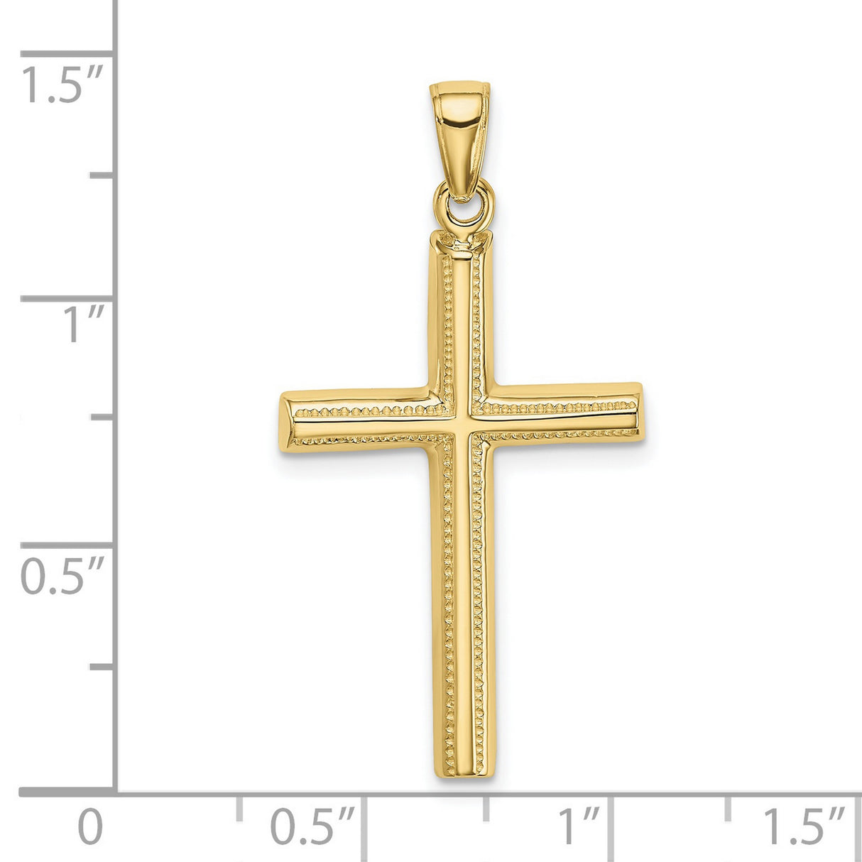 10k Yellow Gold Cross Pendant with Beveled Latin Design, High Polish Finish, Religious Jewelry