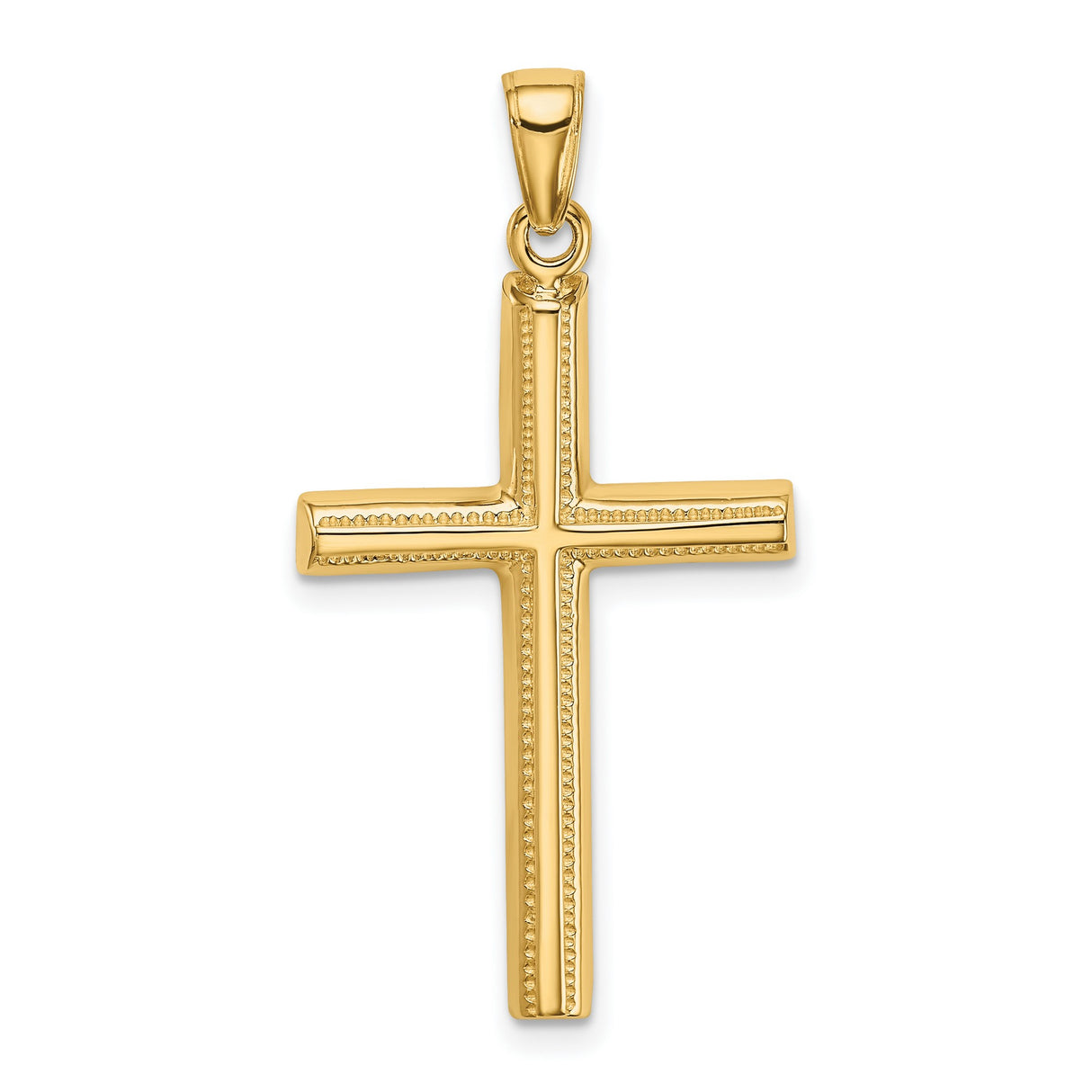 10k Yellow Gold Cross Pendant with Beveled Latin Design, High Polish Finish, Religious Jewelry