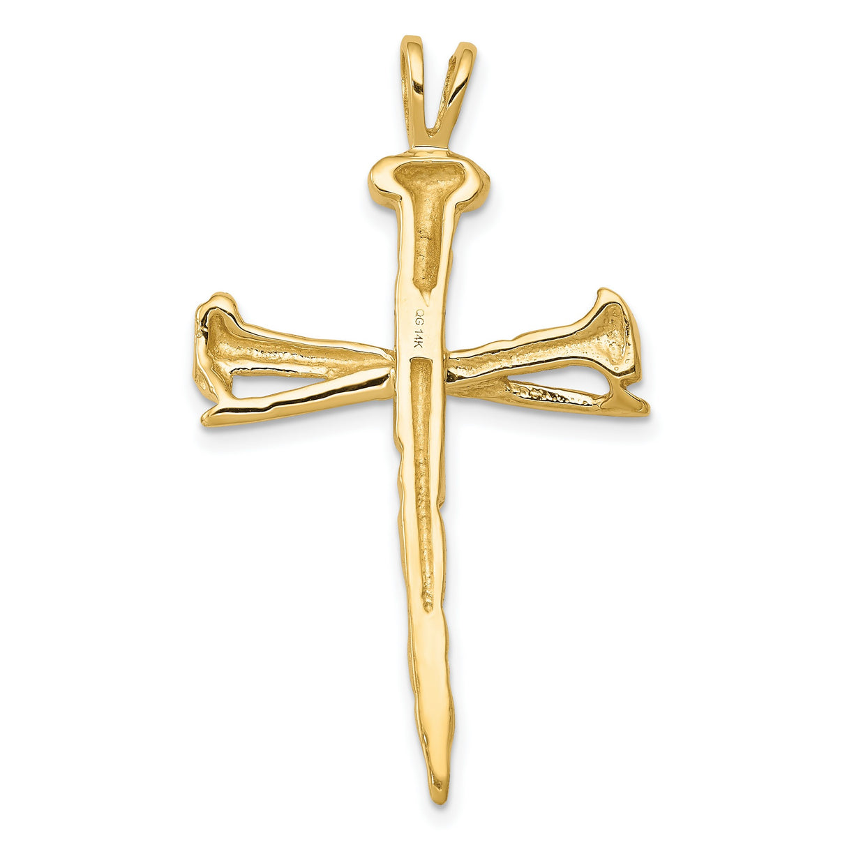 10k Yellow Gold Nail Cross Pendant with Textured Hammered Finish Spiritual Design