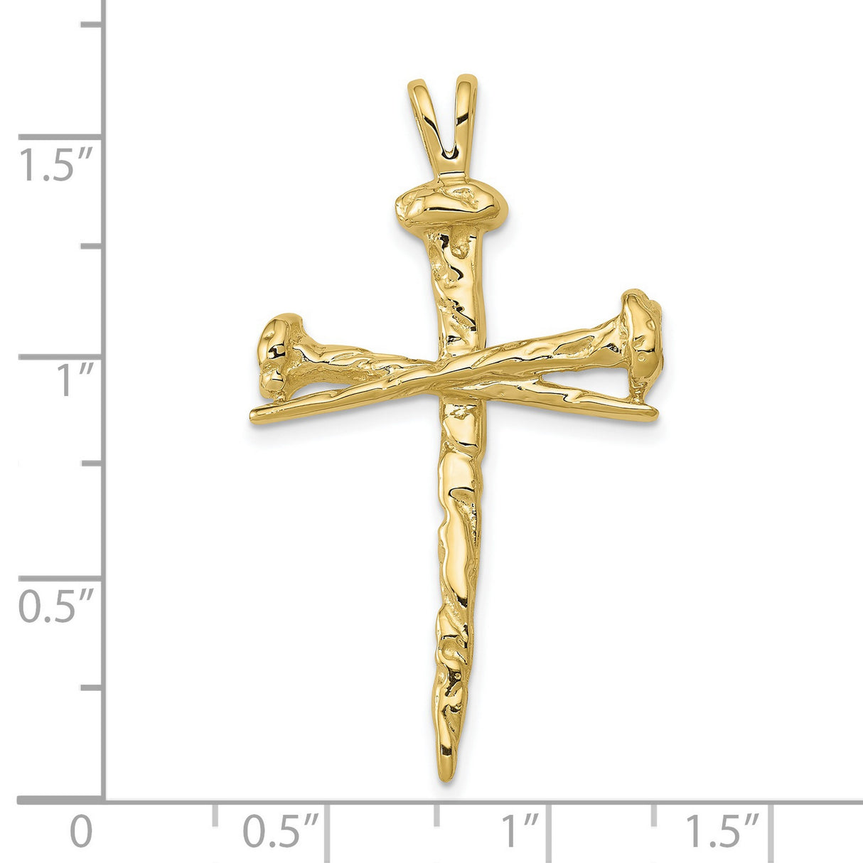 10k Yellow Gold Nail Cross Pendant with Textured Hammered Finish Spiritual Design