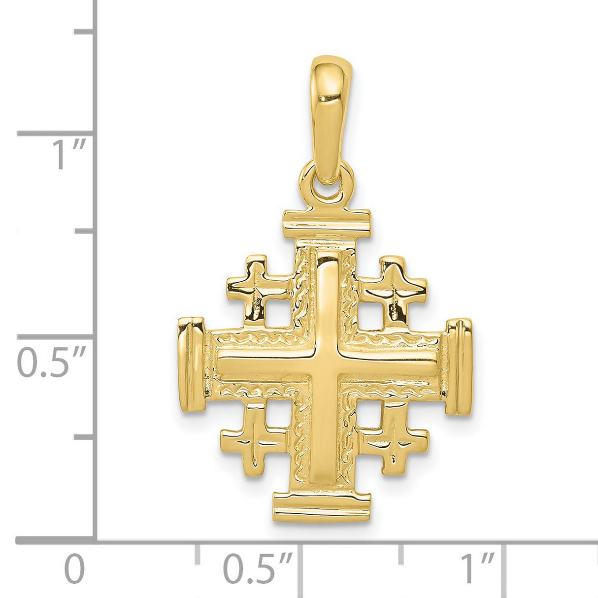 10k Yellow Gold Jerusalem Cross Pendant with Flared Arms and Mirror Finish