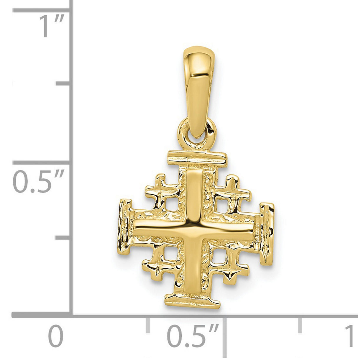 10k Yellow Gold Jerusalem Cross Pendant, Textured Religious Charm for Men and Women