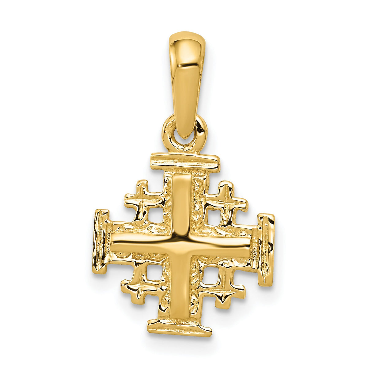 10k Yellow Gold Jerusalem Cross Pendant, Textured Religious Charm for Men and Women