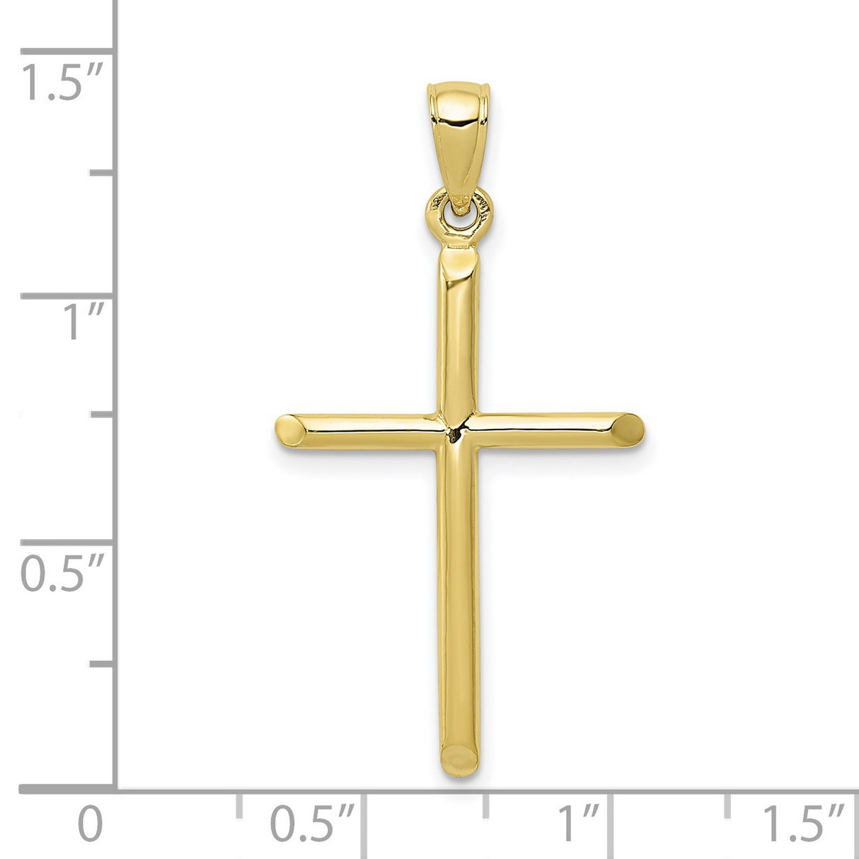 10k Yellow Gold Cross Pendant, Tubular Design with Tapered Bail, Unisex Spiritual Jewelry