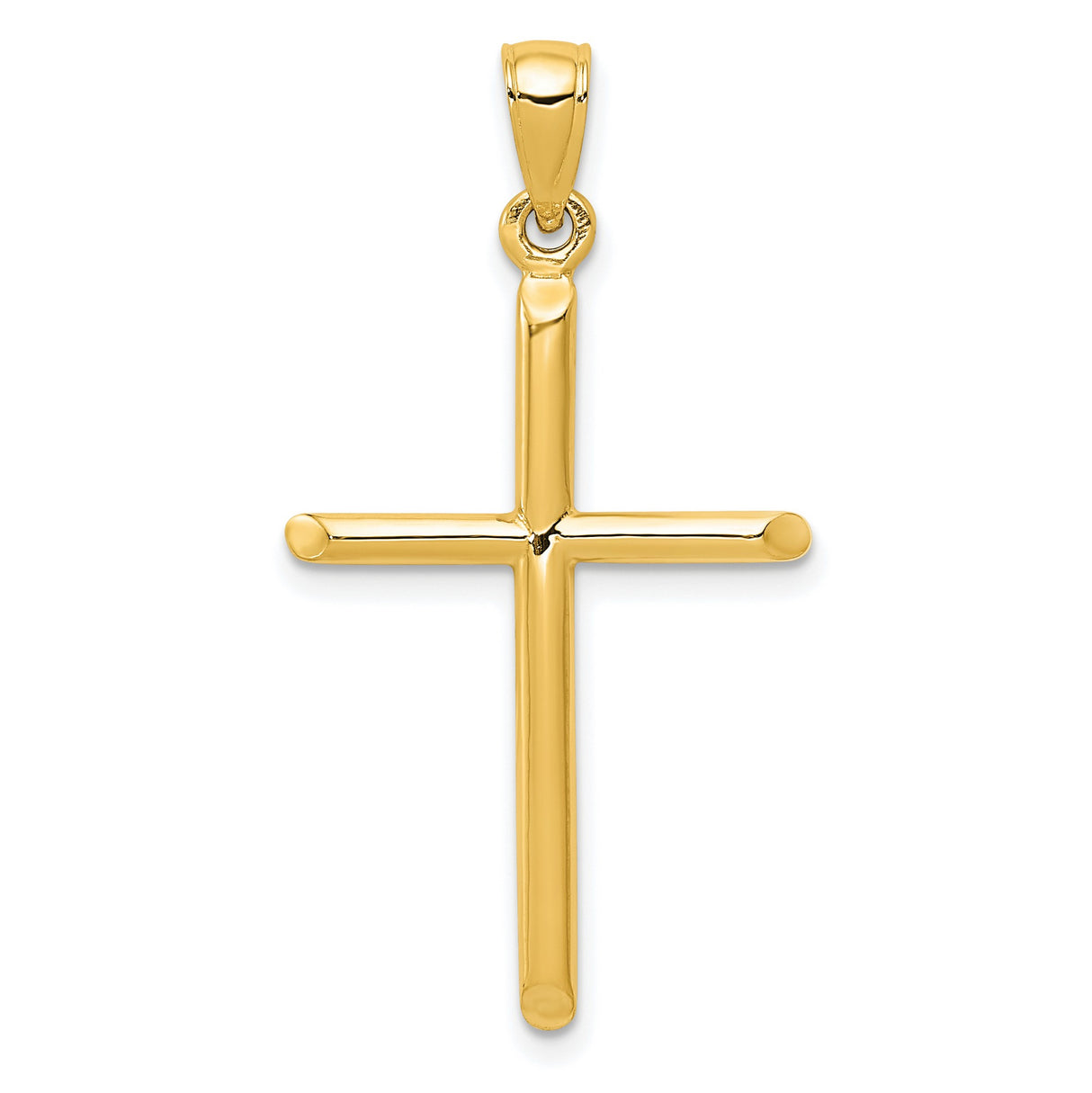 10k Yellow Gold Cross Pendant, Tubular Design with Tapered Bail, Unisex Spiritual Jewelry