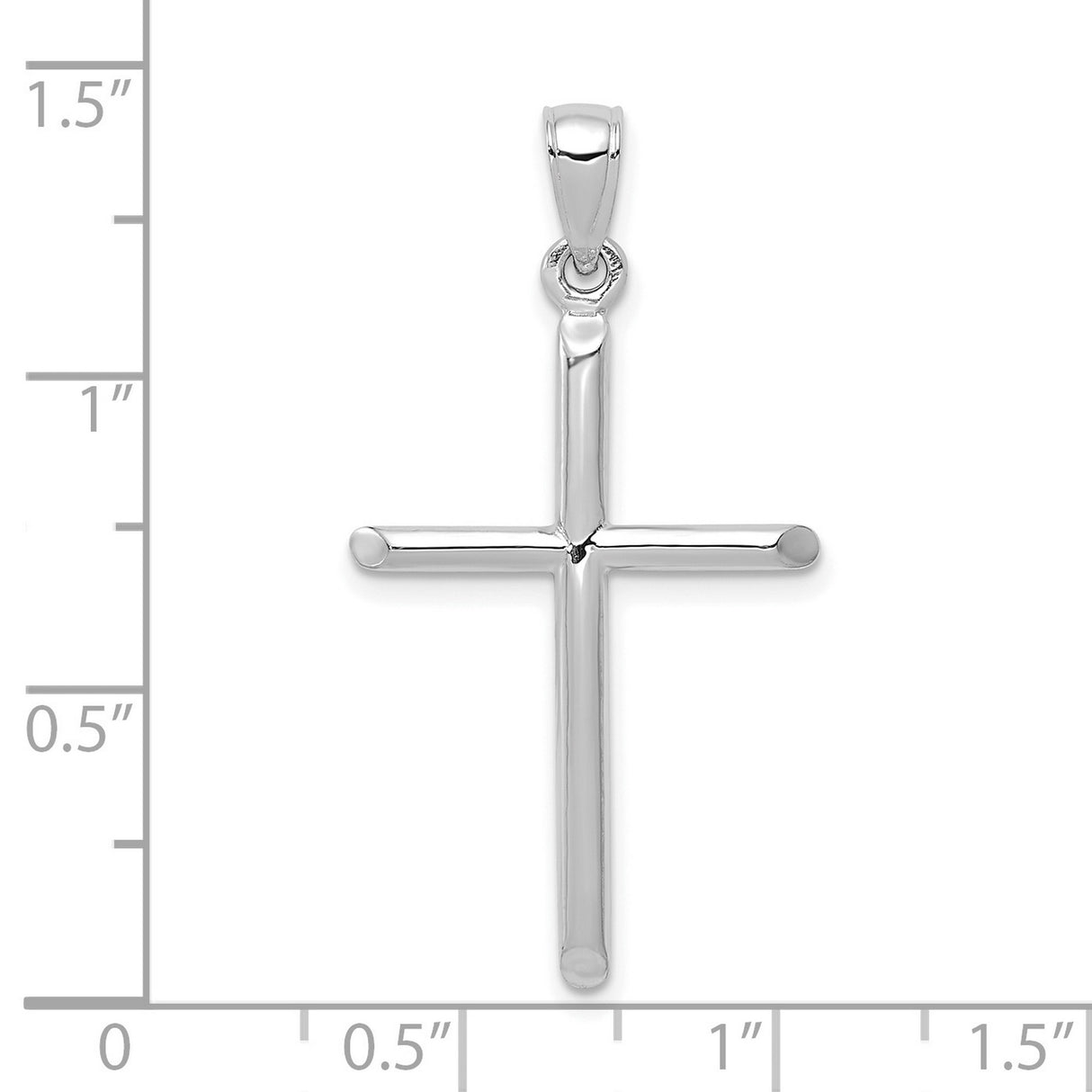 10k White Gold Cross Pendant, Vertical Tubular Religious Charm for Men and Women
