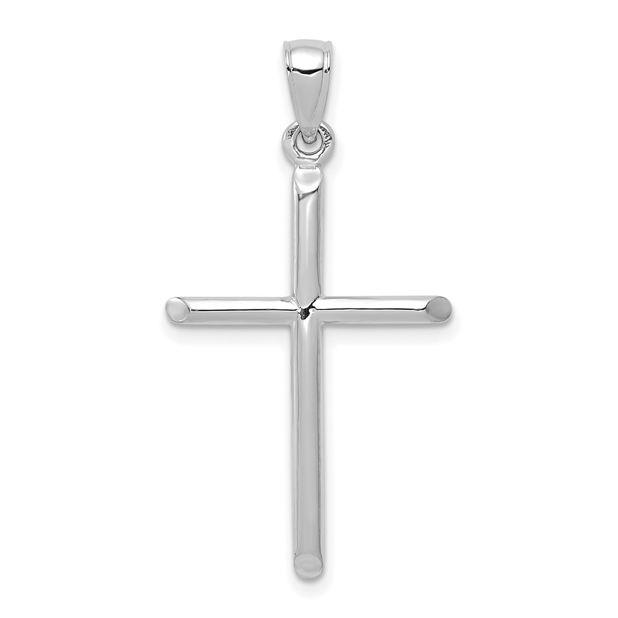 10k White Gold Cross Pendant, Vertical Tubular Religious Charm for Men and Women