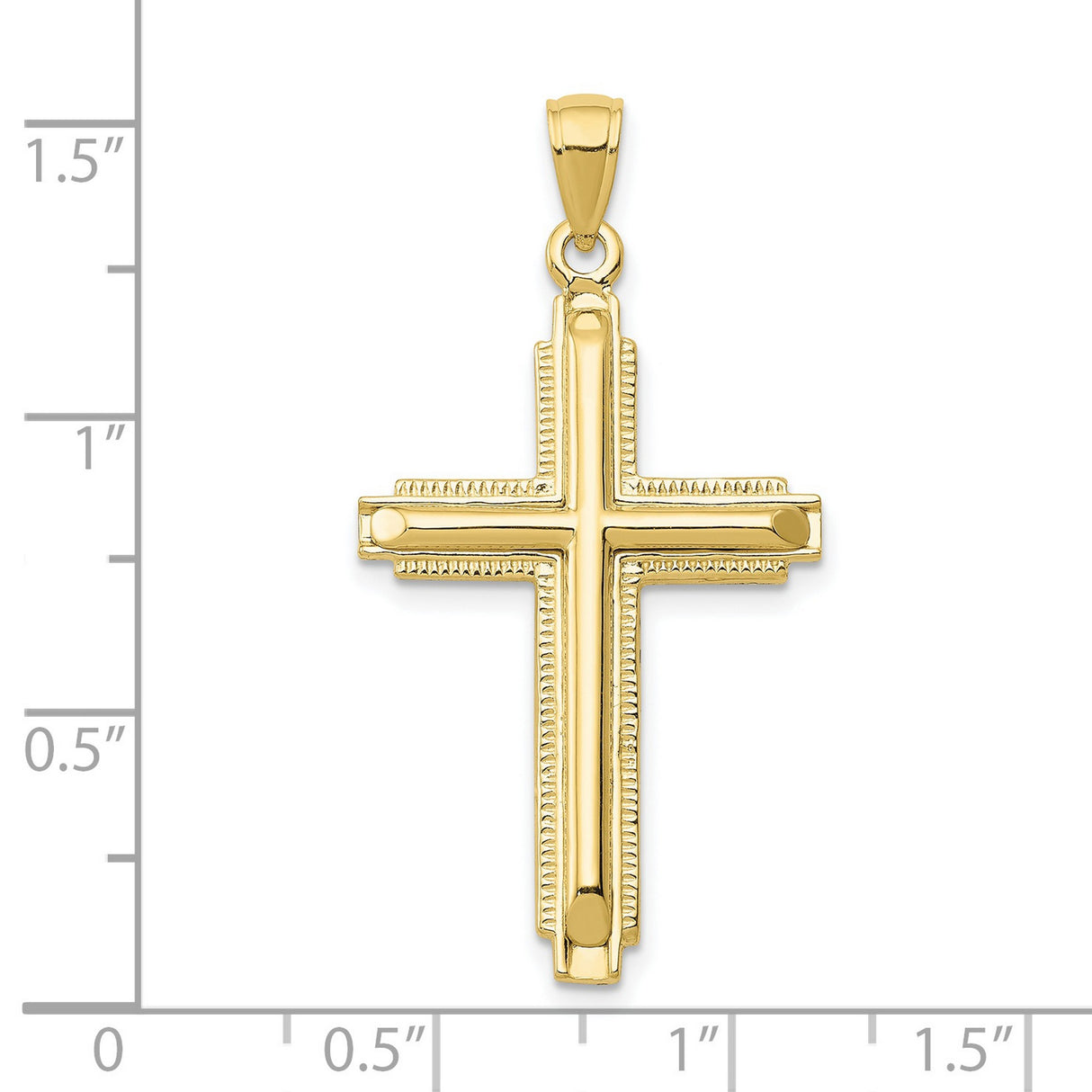 10k Yellow Gold Cross Pendant with Dual Bar Design and Beaded Edge for Men and Women