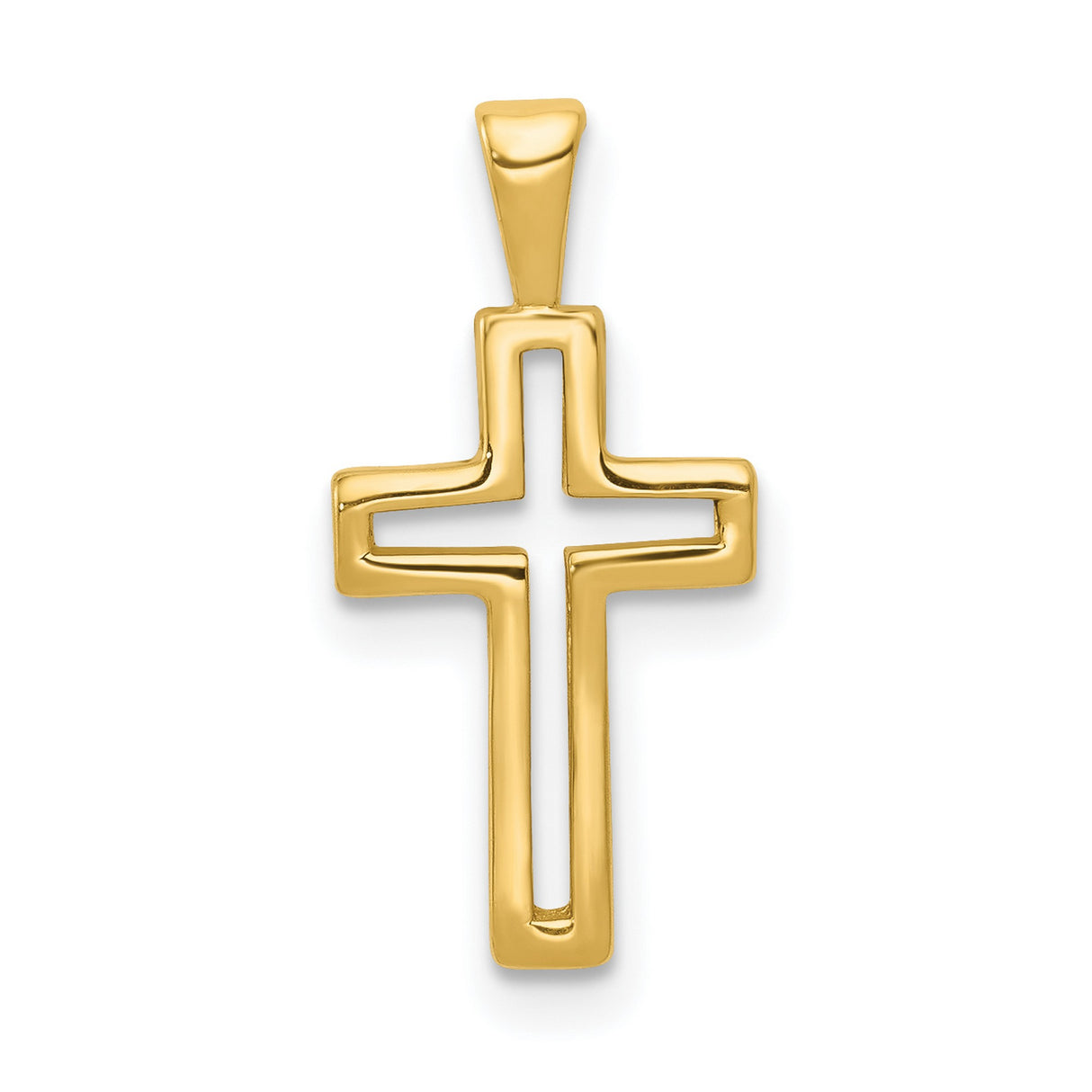 10k Yellow Gold Cross Pendant, Openwork Modern Design, Polished Finish for Men and Women