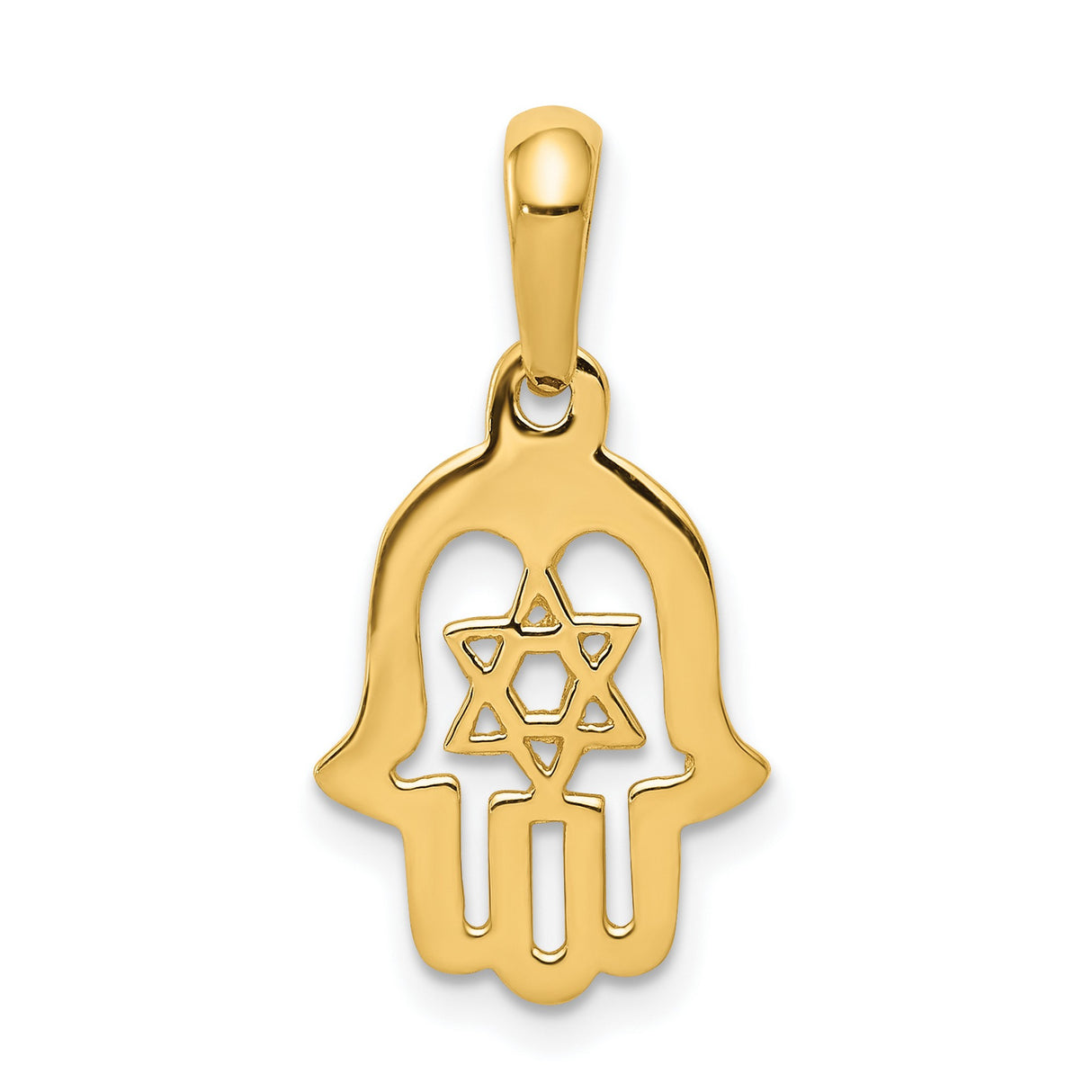 10k Yellow Gold Hamsa Pendant with Star of David, Jewish Religious Symbol for Faith and Protection