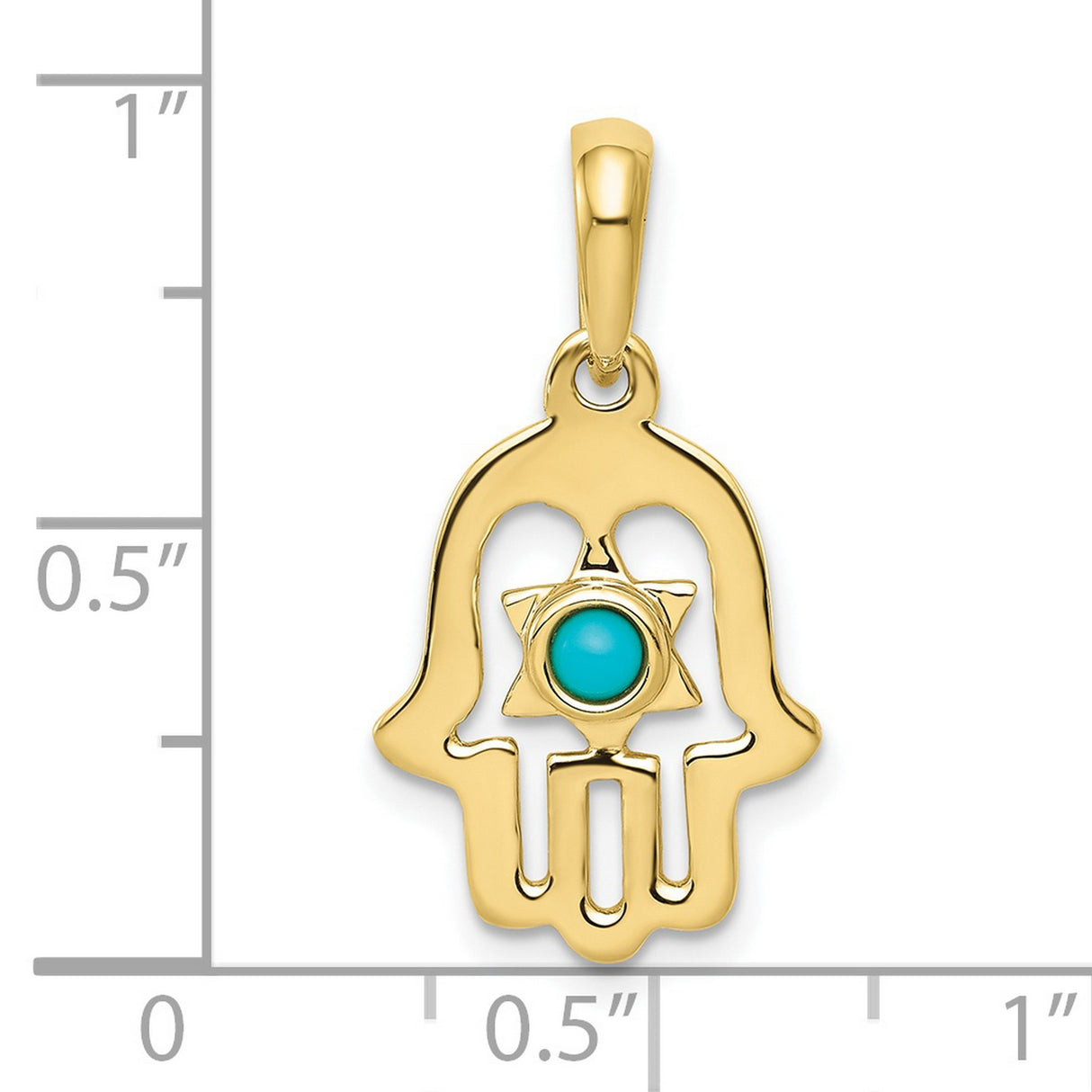 10k Yellow Gold Hamsa Hand Pendant with Turquoise, Star of David Design, Unisex Amulet Charm