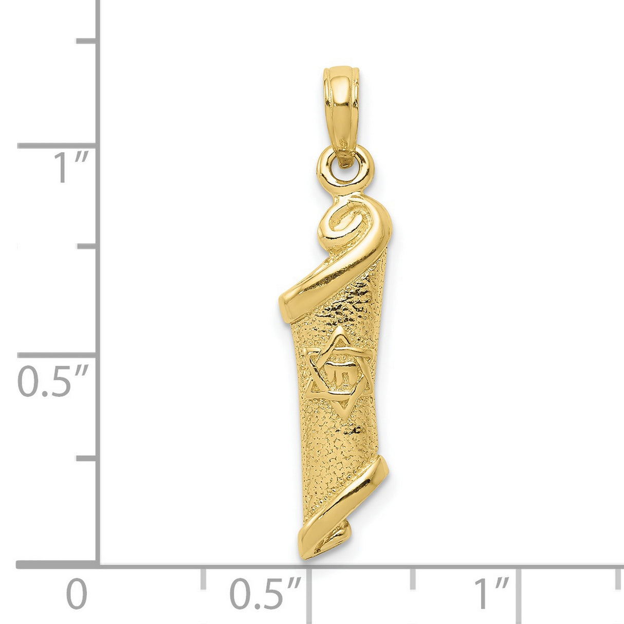 10k Yellow Gold Torah Scroll Pendant with Star of David and Hebrew Letter Shin
