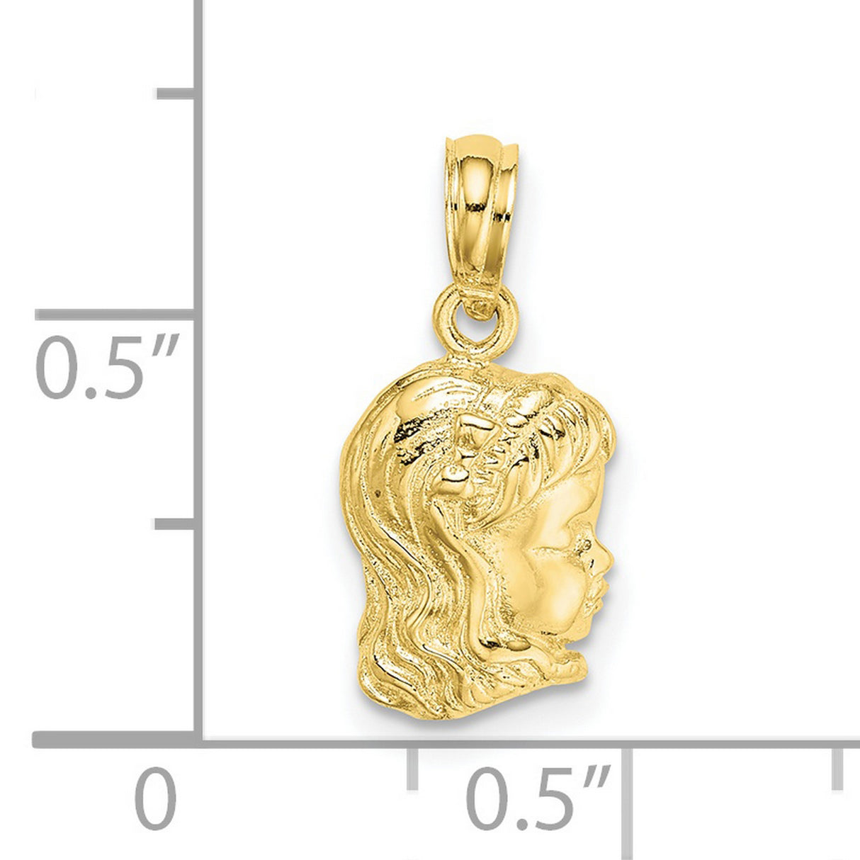 10k Yellow Gold Girl Pendant, Side Profile Charm with Bow, Sentimental Family Keepsake Jewelry