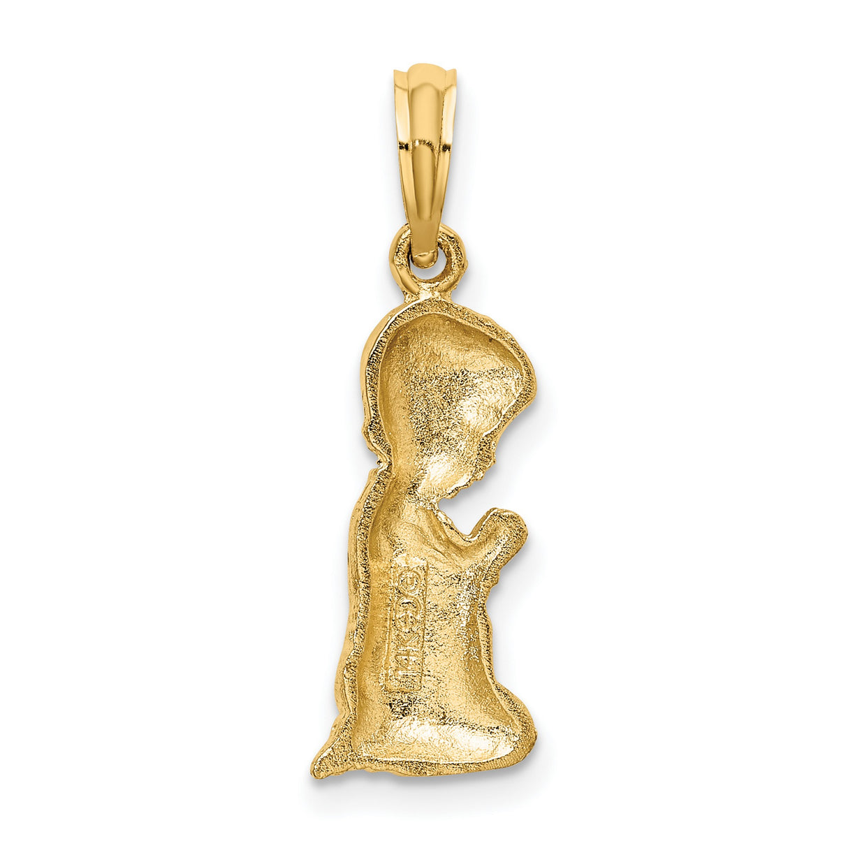 10k Yellow Gold Kneeling Boy Prayer Pendant, Religious Christian Symbol for Women