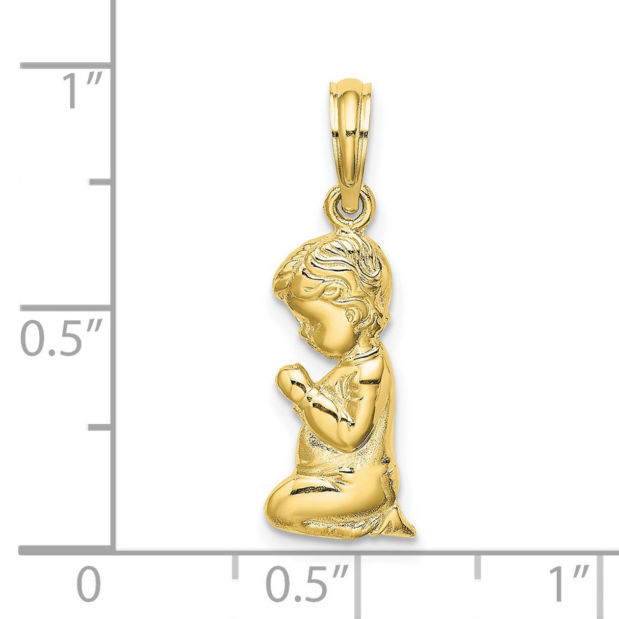 10k Yellow Gold Kneeling Boy Prayer Pendant, Religious Christian Symbol for Women