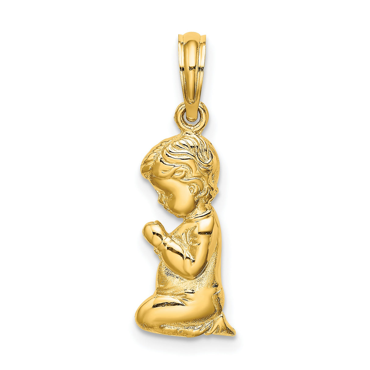 10k Yellow Gold Kneeling Boy Prayer Pendant, Religious Christian Symbol for Women