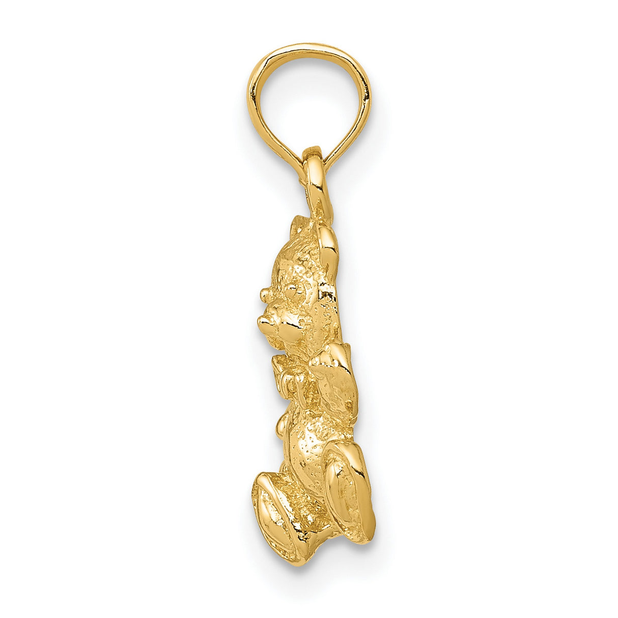 10k Yellow Gold Teddy Bear Pendant with Textured Finish and Bow Tie Design