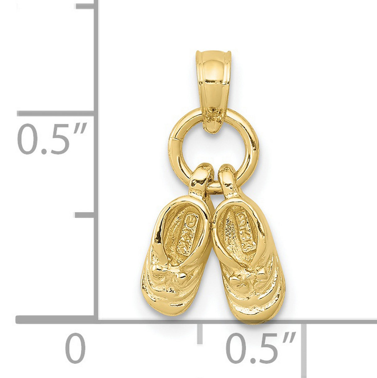 10k Yellow Gold Baby Booties Pendant with Circle Loop, 3D Moveable Charm, Motherhood Symbol