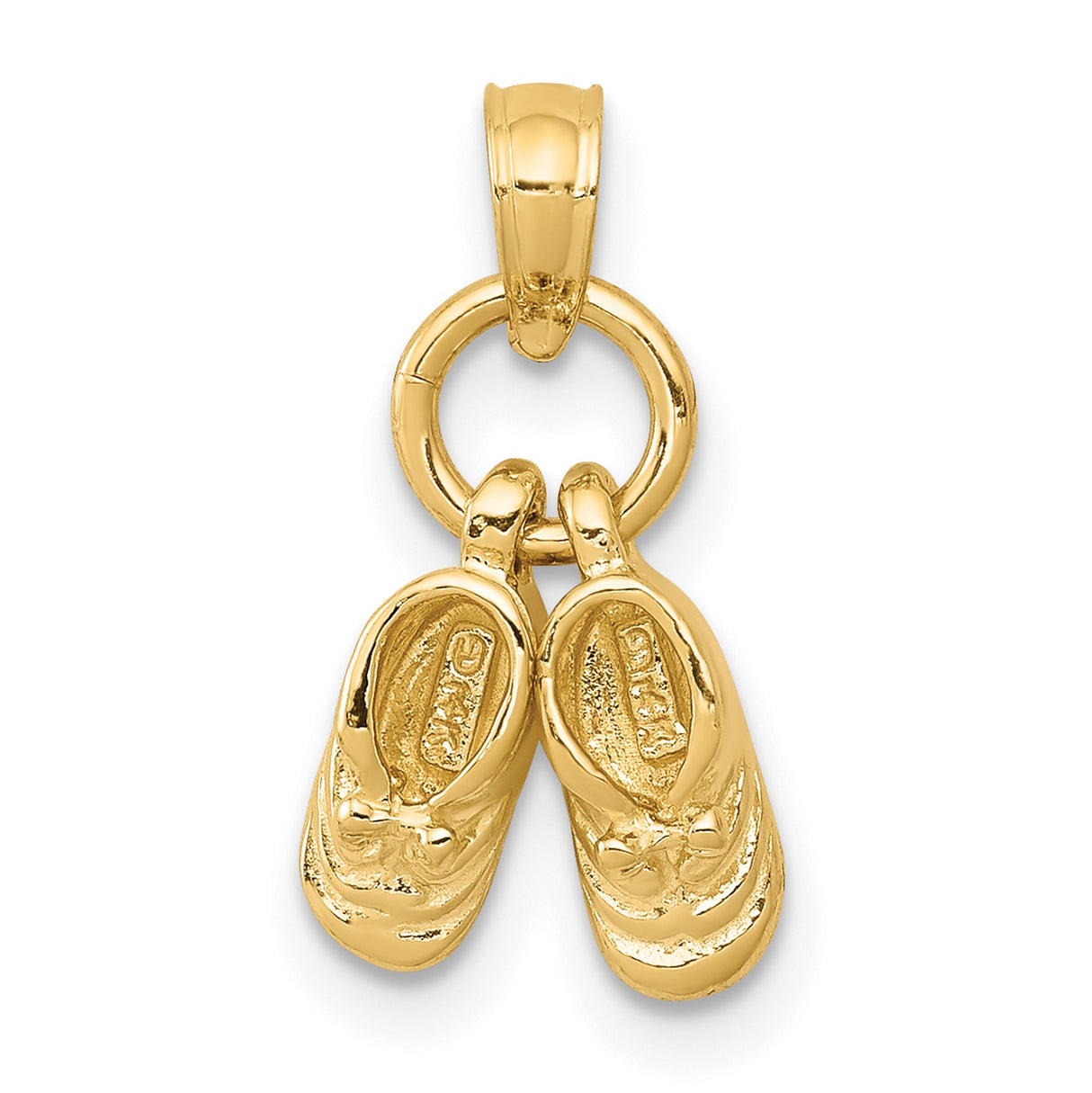 10k Yellow Gold Baby Booties Pendant with Circle Loop, 3D Moveable Charm, Motherhood Symbol