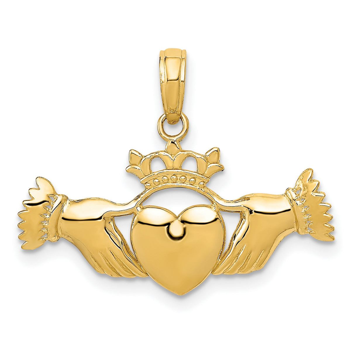 10k Yellow Gold Claddagh Pendant with Crowned Heart and Hands Design