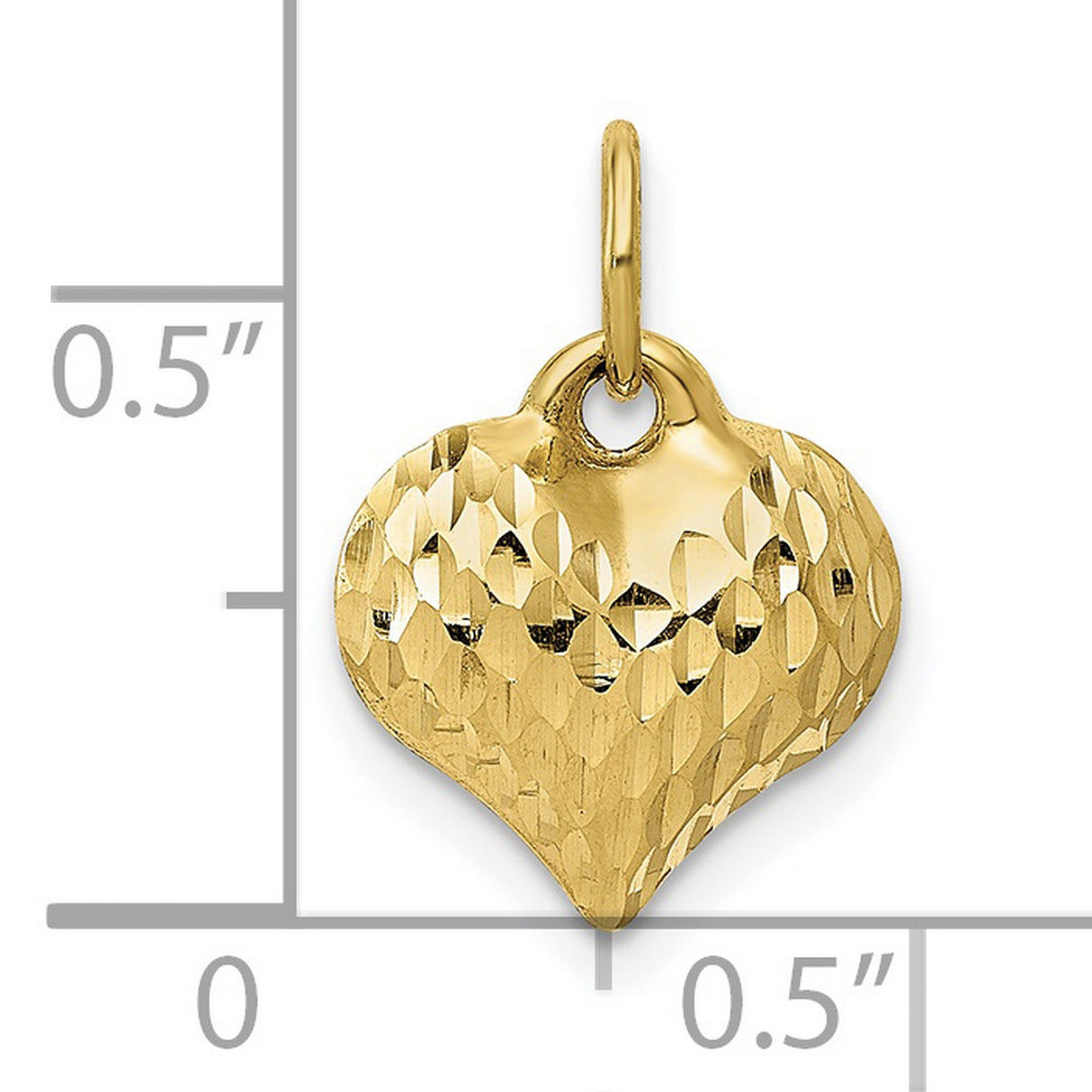 10k Yellow Gold Heart Pendant, Textured Diamond Cut 3D Heart Charm for Women