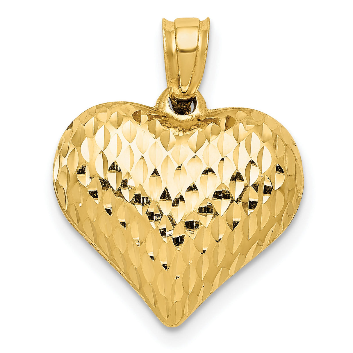 10k Yellow Gold Heart Pendant, Diamond Cut Textured and Polished Finish, Romantic Jewelry for Women