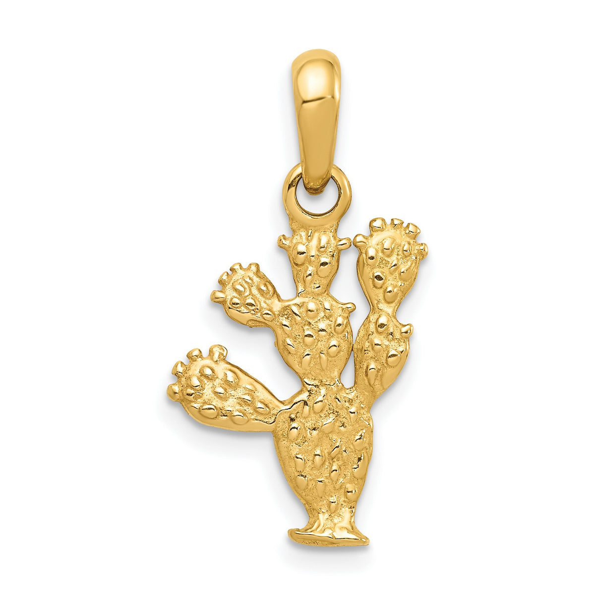 10k Yellow Gold Cactus Pendant, Prickly Pear Design, Nature-Inspired Charm for Women or Unisex Wear