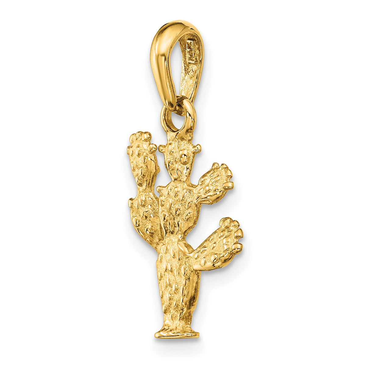 10k Yellow Gold Cactus Pendant, Prickly Pear Design, Nature-Inspired Charm for Women or Unisex Wear