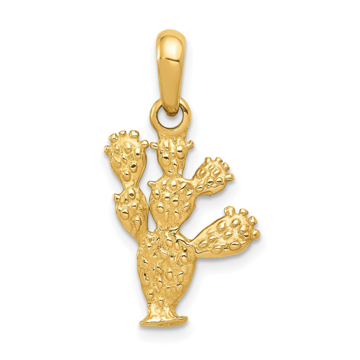 10k Yellow Gold Cactus Pendant, Prickly Pear Design, Nature-Inspired Charm for Women or Unisex Wear