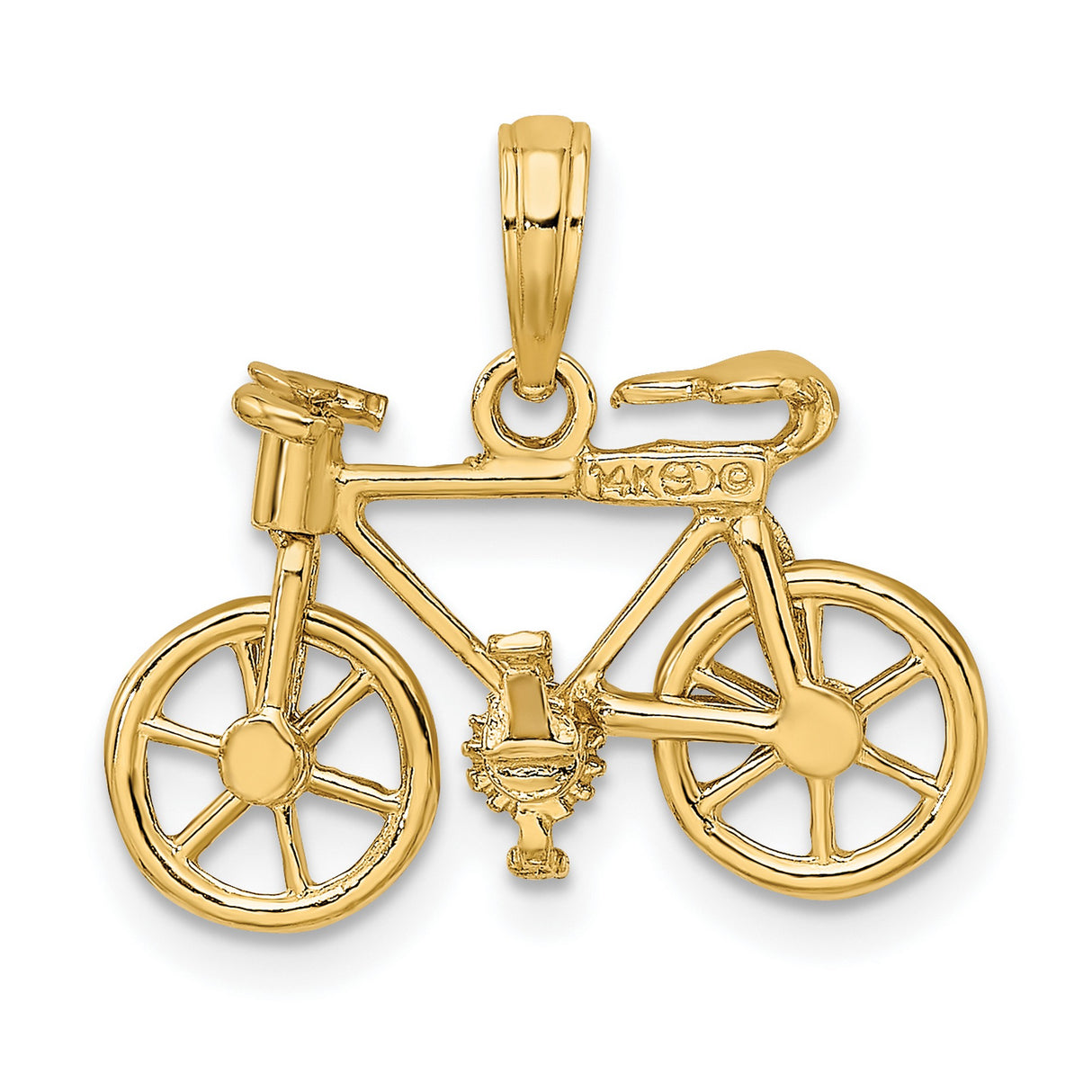 10k Yellow Gold Bicycle Pendant, 3D Road Bike Charm, Cycling Jewelry for Men and Women