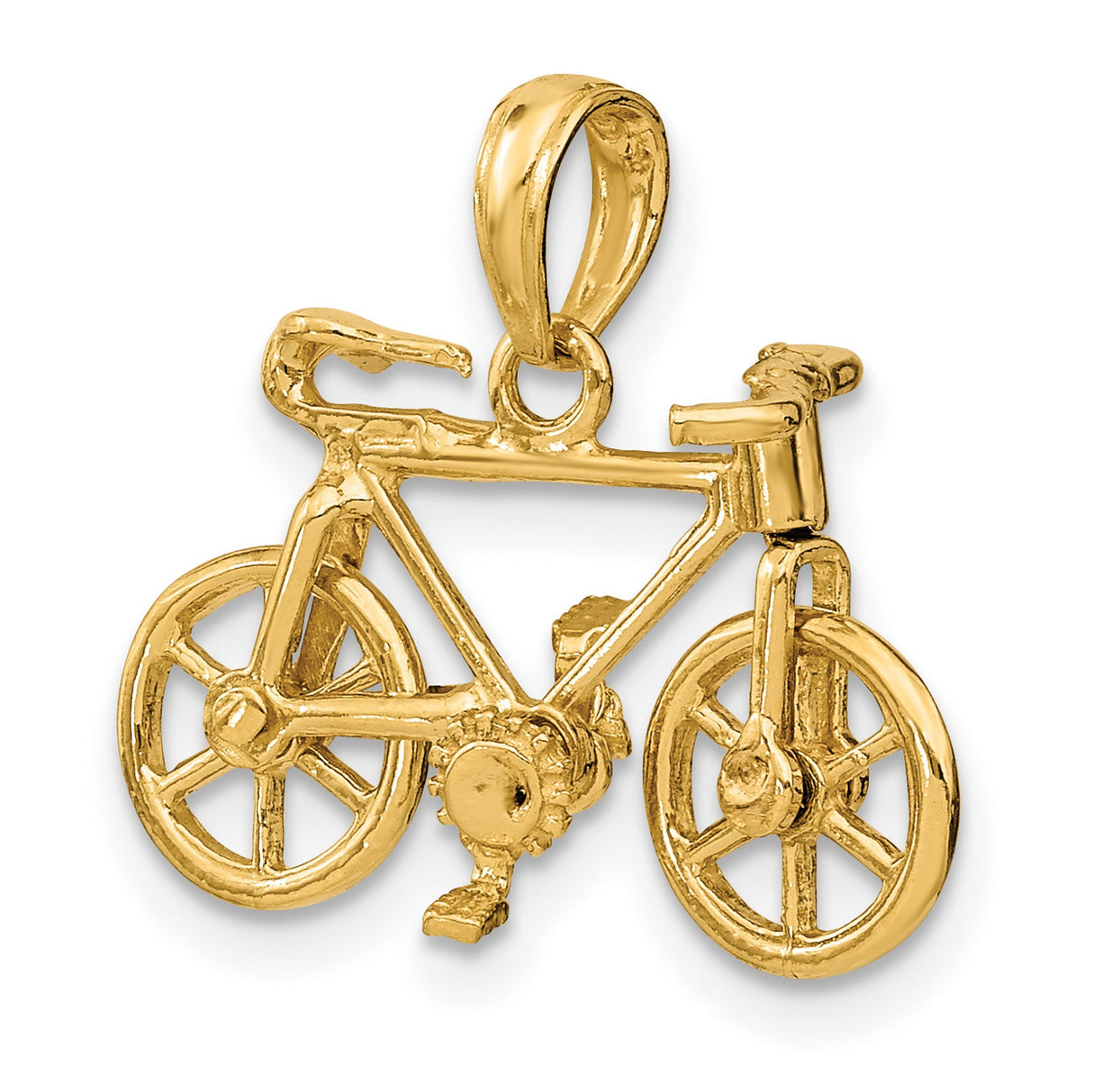 10k Yellow Gold Bicycle Pendant, 3D Road Bike Charm, Cycling Jewelry for Men and Women
