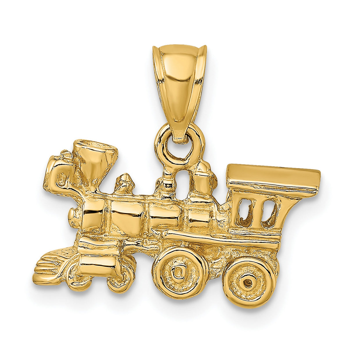 10k Yellow Gold Locomotive Pendant, Detailed Steam Train Engine Charm, Vintage Americana Style