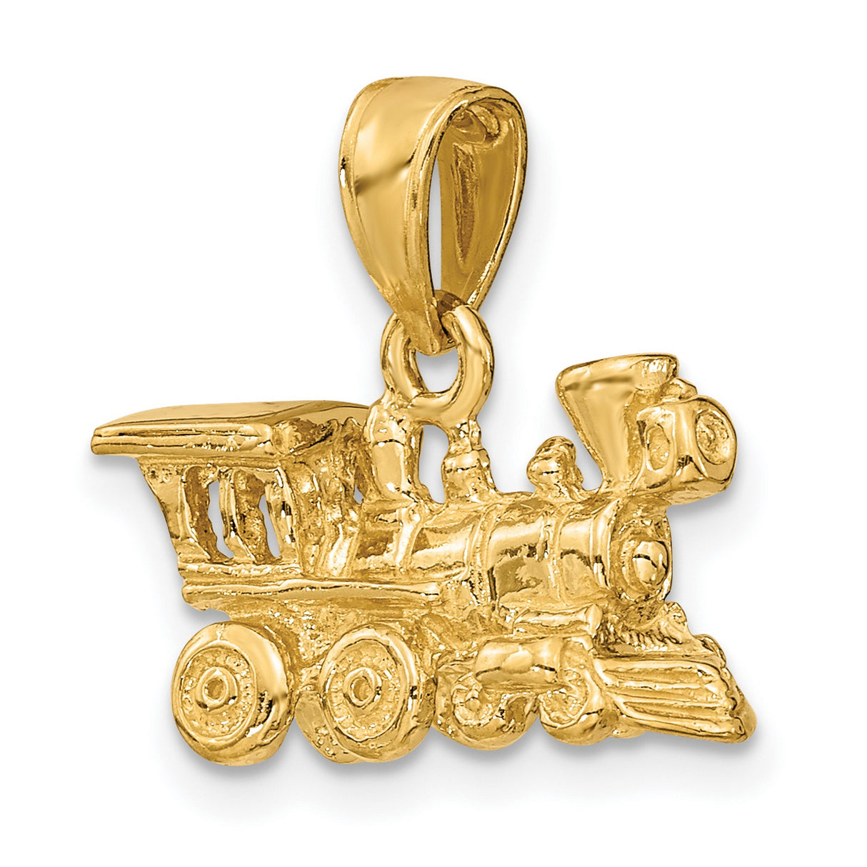 10k Yellow Gold Locomotive Pendant, Detailed Steam Train Engine Charm, Vintage Americana Style